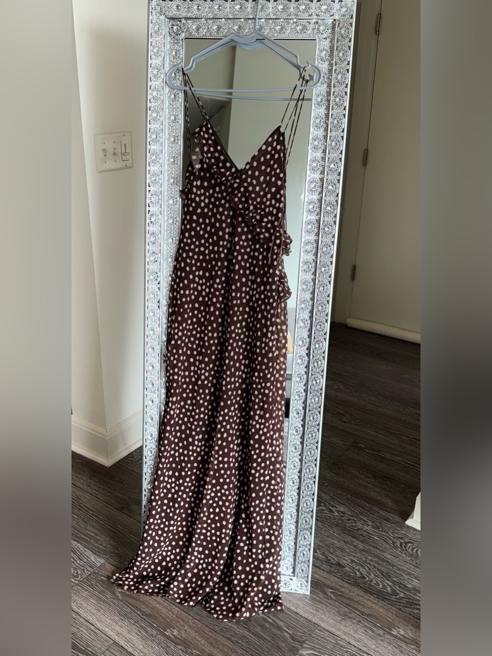 Zara Brown Maxi Slip Dress with Cream Polka Dots - Picture 4 of 8
